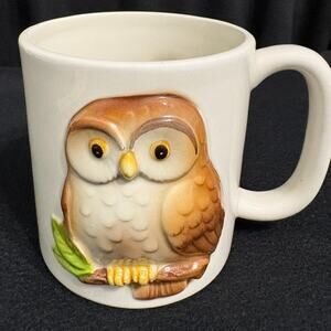 1981 Otagiri Double-sided Glazed Ceramic Owl Coffee Mug Tea Cup Vintage